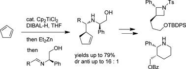Graphical abstract: Cyclopent-2-enylaluminium as allylzinc precursor for the diastereoselective allylmetallation of non-racemic imines: applications to the synthesis of enantiomerically enriched heterocycles