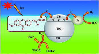 Graphical abstract: Visible light induced hydrogen production over thiophenothiazine-based dye sensitized TiO2 photocatalyst in neutral water