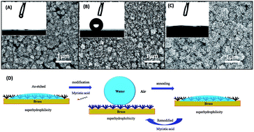 Graphical abstract: Facile fabrication of a flower-like CuO/Cu(OH)2 nanorod film with tunable wetting transition and excellent stability