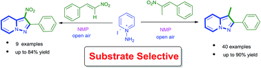 Graphical abstract: Substrate selective synthesis of pyrazolo[1,5-a]pyridines through [3 + 2] cycloaddition of N-aminopyridines and β-nitro styrenes