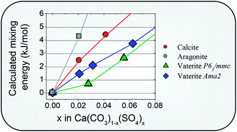 Graphical abstract: Computational investigation of the influence of tetrahedral oxoanions (sulphate, selenate and chromate) on the stability of calcium carbonate polymorphs