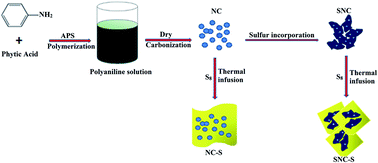 Graphical abstract: In situ incorporation of a S, N doped carbon/sulfur composite for lithium sulfur batteries