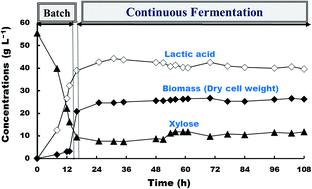 Graphical abstract: Highly efficient l-lactic acid production from xylose in cell recycle continuous fermentation using Enterococcus mundtii QU 25