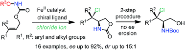 Graphical abstract: Iron(ii)-catalyzed asymmetric intramolecular olefin aminochlorination using chloride ion