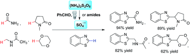 Graphical abstract: Direct α-heteroarylation of amides (α to nitrogen) and ethers through a benzaldehyde-mediated photoredox reaction