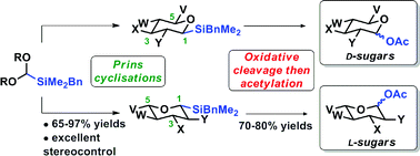 Graphical abstract: Stereoselective synthesis of protected l- and d-dideoxysugars and analogues via Prins cyclisations