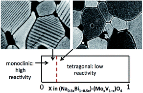 Graphical abstract: Ferroelastic domains improve photochemical reactivity: a comparative study of monoclinic and tetragonal (Bi1−0.5xNa0.5x)(V1−xMox)O4 ceramics