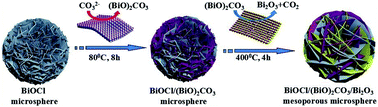 Graphical abstract: Facile fabrication of mesoporous BiOCl/(BiO)2CO3/Bi2O3 ternary flower-like heterostructured microspheres with high visible-light-driven photoactivity