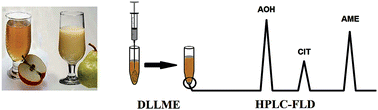 Graphical abstract: Development of a dispersive liquid–liquid microextraction technique for the analysis of citrinin, alternariol and alternariol monomethyl ether in fruit juices