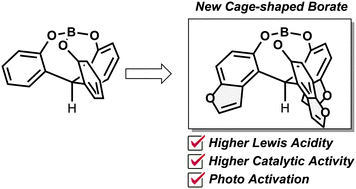 Graphical abstract: Synthesis, characterization, and properties of a benzofuran-based cage-shaped borate: photo activation of Lewis acid catalysts