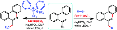 Graphical abstract: Visible-light-promoted iminyl radical formation from vinyl azides: synthesis of 6-(fluoro)alkylated phenanthridines