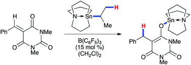 Graphical abstract: B(C6F5)3-Catalyzed transfer 1,4-hydrostannylation of α,β-unsaturated carbonyls using iPr-tricarbastannatrane