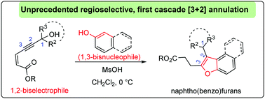 Graphical abstract: Regioselective, cascade [3+2] annulation of β-naphthols (resorcinols) with Z-enoate propargylic alcohols: a novel entry for the synthesis of complex naphtho(benzo)furans