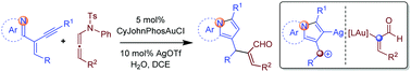 Graphical abstract: Au(i)/Ag(i) co-operative catalysis: interception of Ag-bound carbocations with α-gold(i) enals in the imino-alkyne cyclizations with N-allenamides