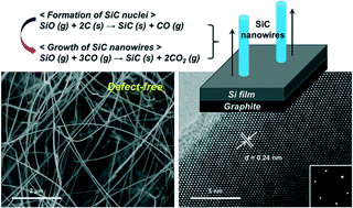 Graphical abstract: Defect-free SiC nanowires grown from Si-deposited graphite by thermal annealing: temperature-dependent nucleus formation and nanowire growth behaviors