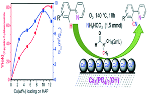 Graphical abstract: C–H bond cyanation of arenes using N,N-dimethylformamide and NH4HCO3 as a CN source over a hydroxyapatite supported copper catalyst