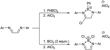 Graphical abstract: Synthesis and reactivity of N,N′-1,4-diazabutadiene derived borocations