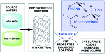 Graphical abstract: Trihalomethane, dihaloacetonitrile, and total N-nitrosamine precursor adsorption by carbon nanotubes: the importance of surface oxides and pore volume