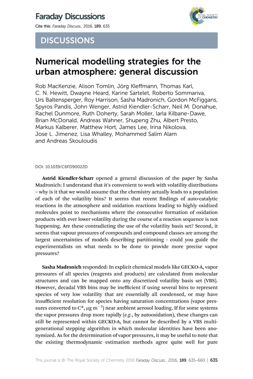 Numerical modelling strategies for the urban atmosphere: general discussion