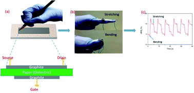 Graphical abstract: Solvent-free fabrication of a biodegradable all-carbon paper based field effect transistor for human motion detection through strain sensing