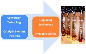 Graphical abstract: Integration of catalytic fast pyrolysis and hydroprocessing: a pathway to refinery intermediates and “drop-in” fuels from biomass