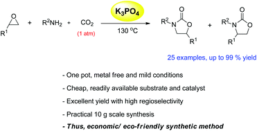Graphical abstract: Potassium phosphate-catalyzed one-pot synthesis of 3-aryl-2-oxazolidinones from epoxides, amines, and atmospheric carbon dioxide