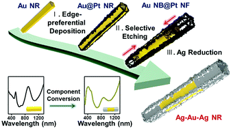 Graphical abstract: Component conversion from pure Au nanorods to multiblock Ag–Au–Ag nanorods assisted by Pt nanoframe templates