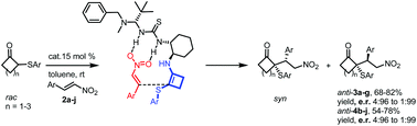 Graphical abstract: Deracemizing organocatalyzed Michael addition reactions of 2-(arylthio)cyclobutanones with β-nitrostyrenes