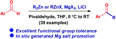 Graphical abstract: Magnesium salt promoted tandem nucleophilic addition–Oppenauer oxidation of aldehydes with organozinc reagents