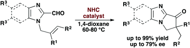 Graphical abstract: N-Heterocyclic carbene-catalysed intramolecular hydroacylation to form basic nitrogen-containing heterocycles