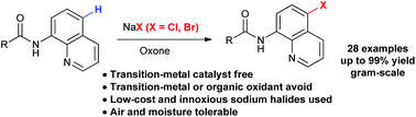 Graphical abstract: Transition-metal-free oxidative C5 C–H-halogenation of 8-aminoquinoline amides using sodium halides