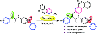 Graphical abstract: Zinc-catalyzed chemoselective alkylation of α-keto amides with 2-alkylazaarenes
