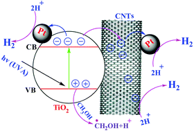 Graphical abstract: Sonochemical/hydration–dehydration synthesis of Pt–TiO2 NPs/decorated carbon nanotubes with enhanced photocatalytic hydrogen production activity