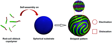 Graphical abstract: Striped patterns self-assembled from rod–coil diblock copolymers on spherical substrates