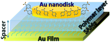 Graphical abstract: The synthesis of a gold nanodisk–molecular layer–gold film vertical structure: a molecular layer as the spacer for SERS hot spot investigations