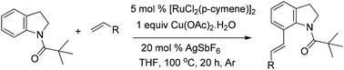 Graphical abstract: Ru-Catalyzed selective C–H oxidative olefination with N-heteroarenes directed by pivaloyl amide
