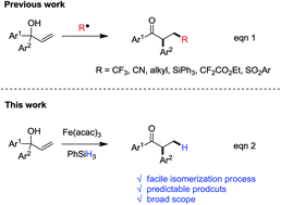 Graphical abstract: Fe(iii)-mediated isomerization of α,α-diarylallylic alcohols to ketones via radical 1,2-aryl migration