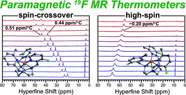 Graphical abstract: Spin-crossover and high-spin iron(ii) complexes as chemical shift 19F magnetic resonance thermometers