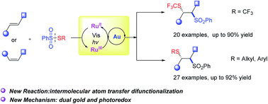 Graphical abstract: Dual gold and photoredox catalysis: visible light-mediated intermolecular atom transfer thiosulfonylation of alkenes