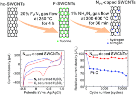 Graphical abstract: Efficiency and long-term durability of a nitrogen-doped single-walled carbon nanotube electrocatalyst synthesized by defluorination-assisted nanotube-substitution for oxygen reduction reaction