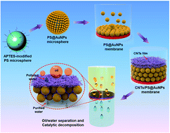 Graphical abstract: Underwater superoleophobic carbon nanotubes/core–shell polystyrene@Au nanoparticles composite membrane for flow-through catalytic decomposition and oil/water separation