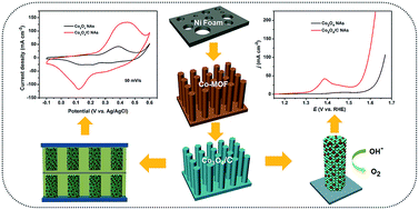 Graphical abstract: Hierarchically porous Co3O4/C nanowire arrays derived from a metal–organic framework for high performance supercapacitors and the oxygen evolution reaction