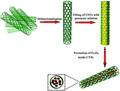 Graphical abstract: One-dimensional hybrid nanocomposite of high-density monodispersed Fe3O4 nanoparticles and carbon nanotubes for high-capacity storage of lithium and sodium