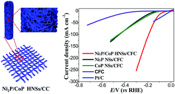 Graphical abstract: Ni2P–CoP hybrid nanosheet arrays supported on carbon cloth as an efficient flexible cathode for hydrogen evolution