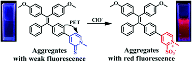 Graphical abstract: A highly selective fluorescence turn-on detection of ClO− with 1-methyl-1,2-dihydropyridine-2-thione unit modified tetraphenylethylene
