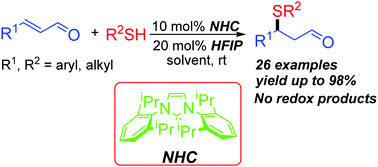 Graphical abstract: N-Heterocyclic carbene-catalyzed sulfa-Michael addition of enals
