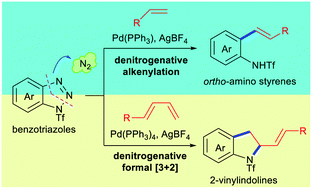 Graphical abstract: Palladium-catalyzed denitrogenative functionalizations of benzotriazoles with alkenes and 1,3-dienes