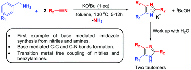 Graphical abstract: Imidazole synthesis by transition metal free, base-mediated deaminative coupling of benzylamines and nitriles