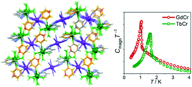 Graphical abstract: Antiferromagnetic exchange and long-range magnetic ordering in supramolecular networks constructed of hexacyanido-bridged LnIII(3-pyridone)–CrIII (Ln = Gd, Tb) chains