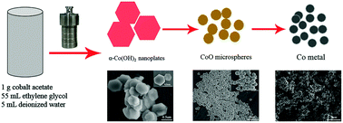 Graphical abstract: CoO microspheres and metallic Co evolved from hexagonal α-Co(OH)2 plates in a hydrothermal process for lithium storage and magnetic applications